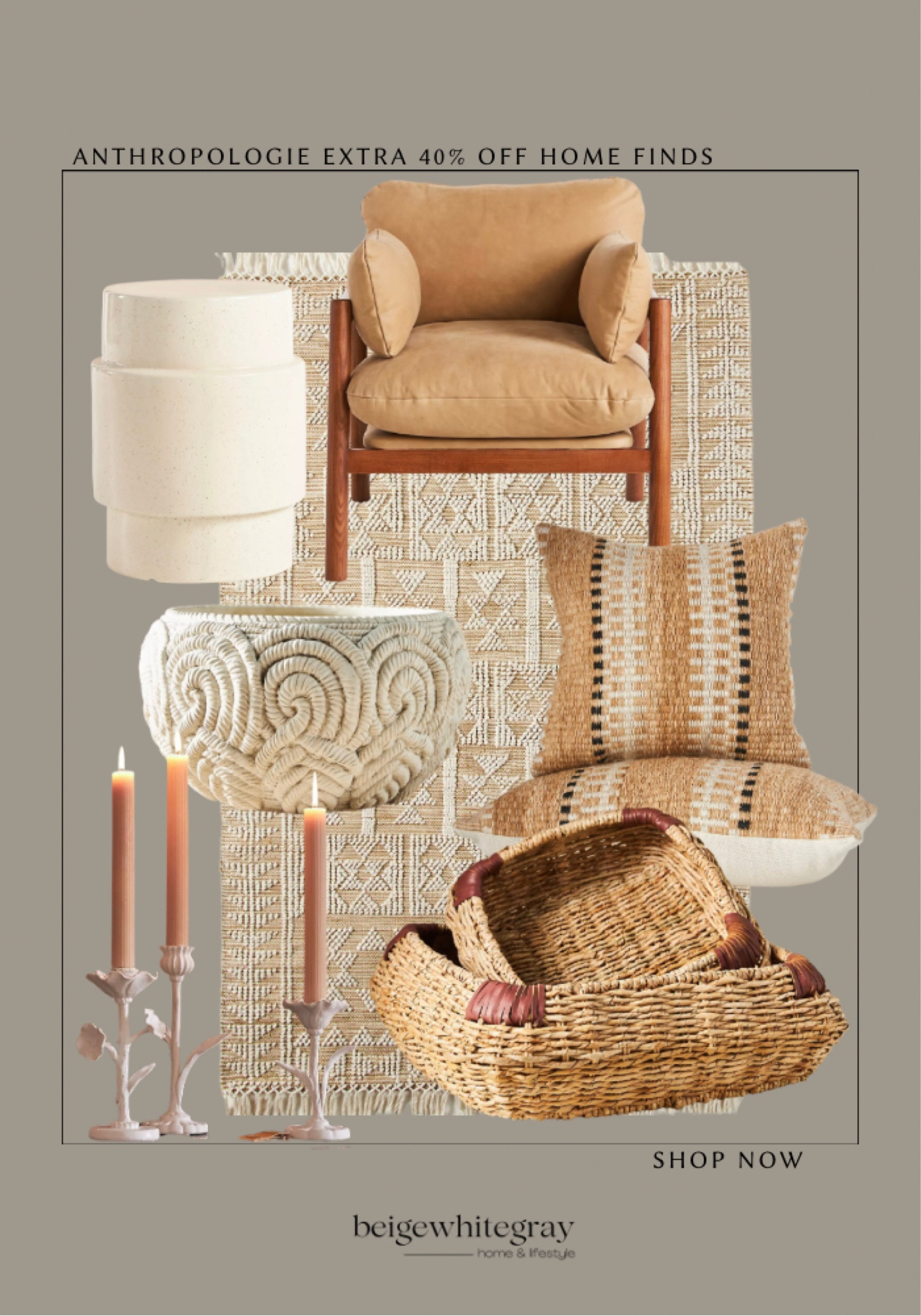 Anthropologie sale on home decor. Fr this beautiful rug to the gorgeous leather accent chair and pot. Loving the textured throw pillows and taper candle holders 

#LTKstyletip #LTKhome #LTKSeasonal