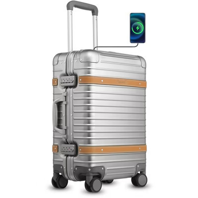 LUGGEX All Aluminum Carry On Luggage with USB Port - Hard Case Zipperless Suitcase Vintage Silver  Carry On-20 Inch | Target