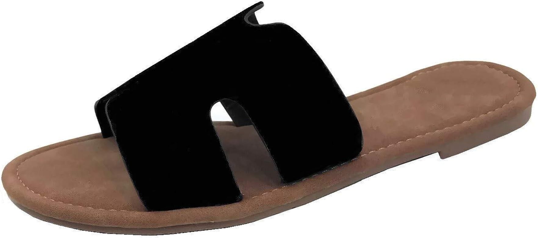 Womens Slip On Slide Flat Sandal with Notch Cut-Outs | Amazon (US)