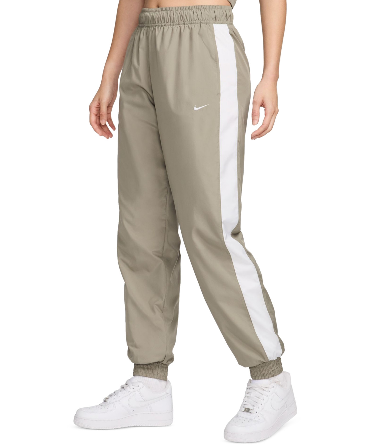 Nike Women's Sportswear Classic Woven Mid-Rise Jogger Pants - Light Army/white | Macy's