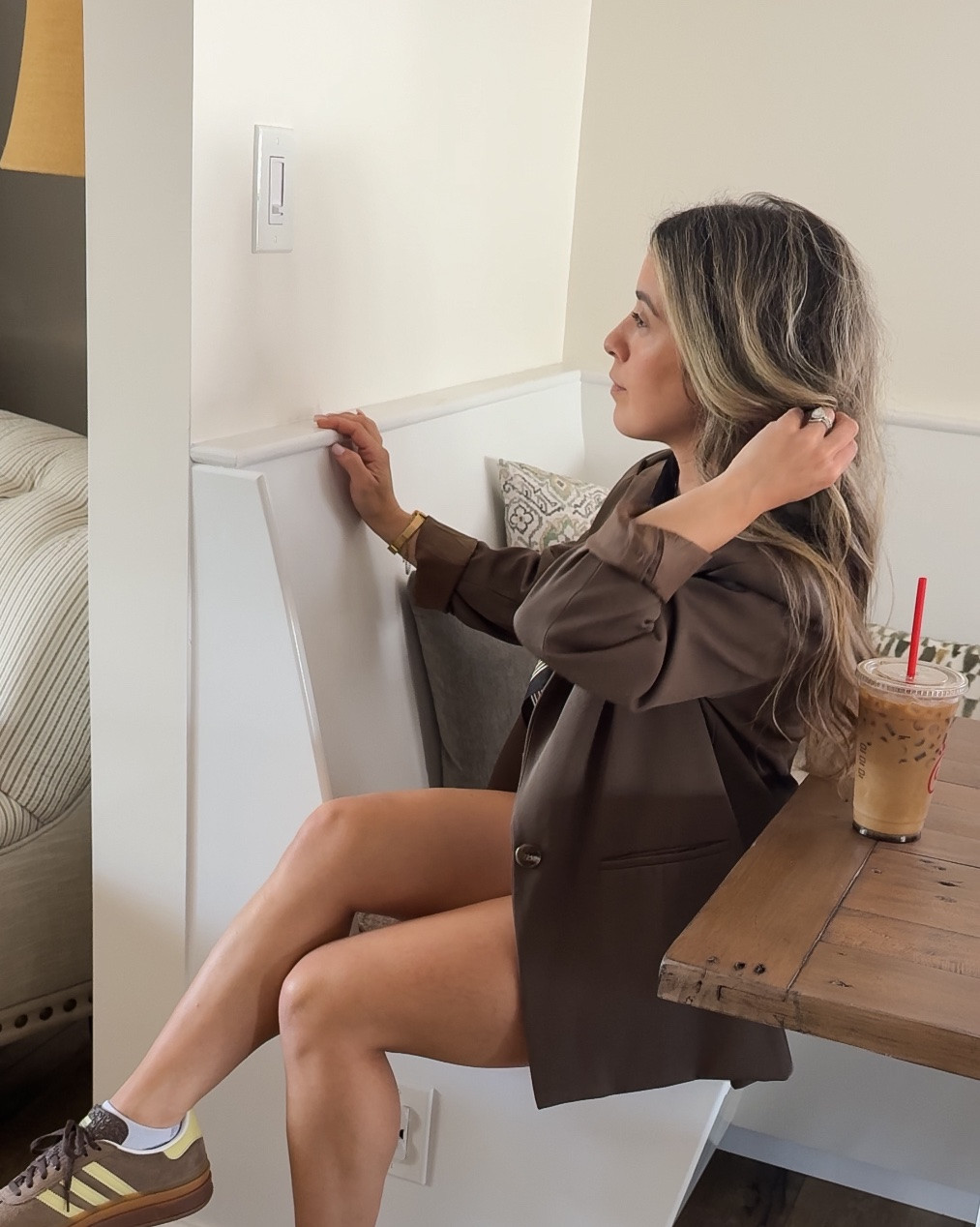An oversized olive blazer, my favorite Sambas, and an iced coffee—the easiest outfit formula for days when I want to feel put together without overthinking it. ✨
Fit 
@VICI blazer: xs
Sneakers 6 (they run large/wide) (different colors linked*)
ESSENTIAL shorts 0P

I love mixing structured pieces with casual staples, and this dark olive blazer adds just enough polish while still feeling effortless. These platform Sambas have been on constant repeat lately and go with everything.

Comfortable, versatile, and easy to wear—exactly how I like my wardrobe.
olive blazer, dark green blazer, oversized blazer outfit, olive green outfit, platform Sambas, Adidas Sambas, casual chic style, elevated basics, structured blazer, everyday outfit inspiration, neutral wardrobe, capsule wardrobe staples, coffee run outfit, effortless style, mom fashion, casual luxury, versatile wardrobe pieces, street style sneakers, olive green fashion, everyday chic

#LTKootd