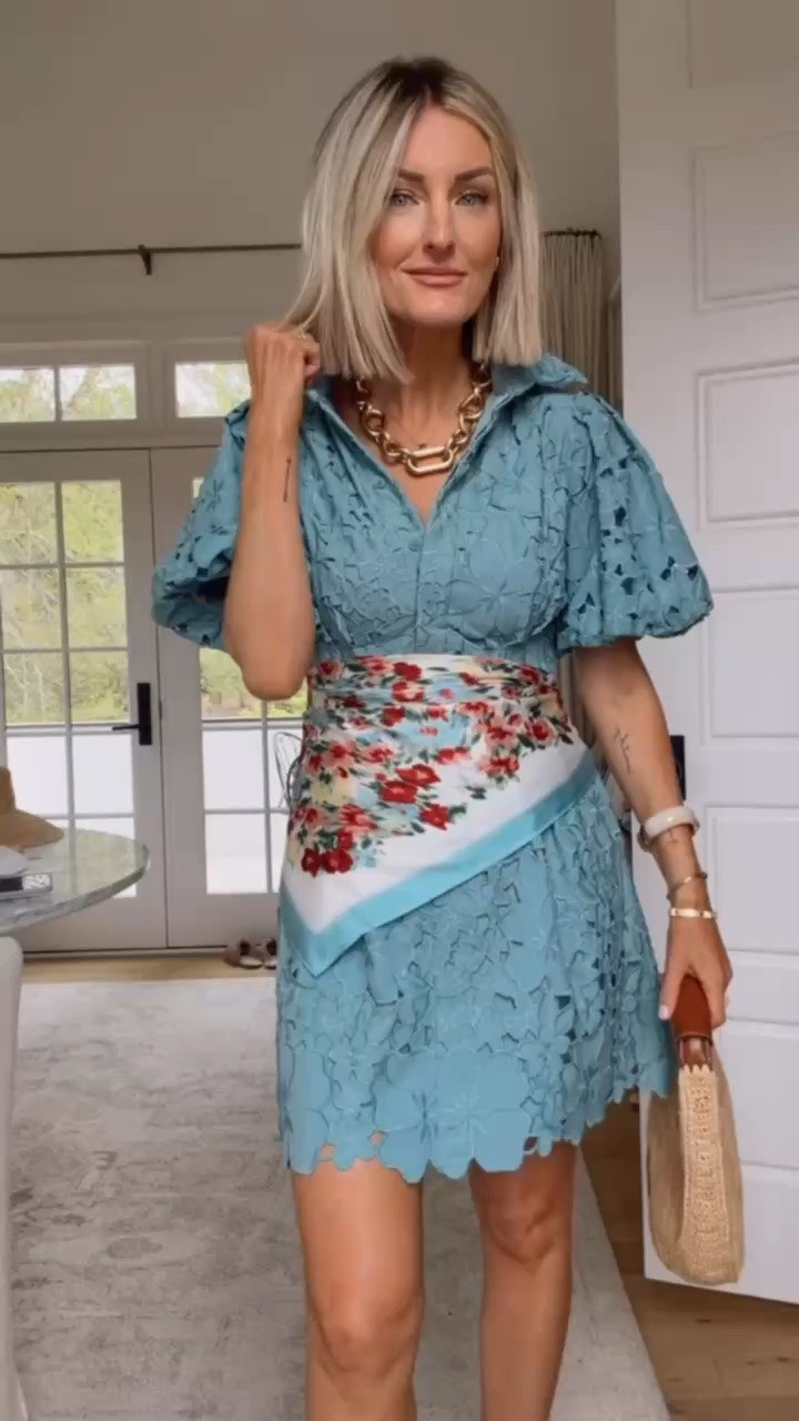 Very obsessed with this eyelet dress! The prettiest sage blue color. Adding a scarf around the waist totally elevated the look too! Wearing XS

Loverly grey, eyelet puff dress, how to style satin scarf, raffia bag, spring summer womens dress, Tuckernuck

#LTKSeasonal #LTKootd