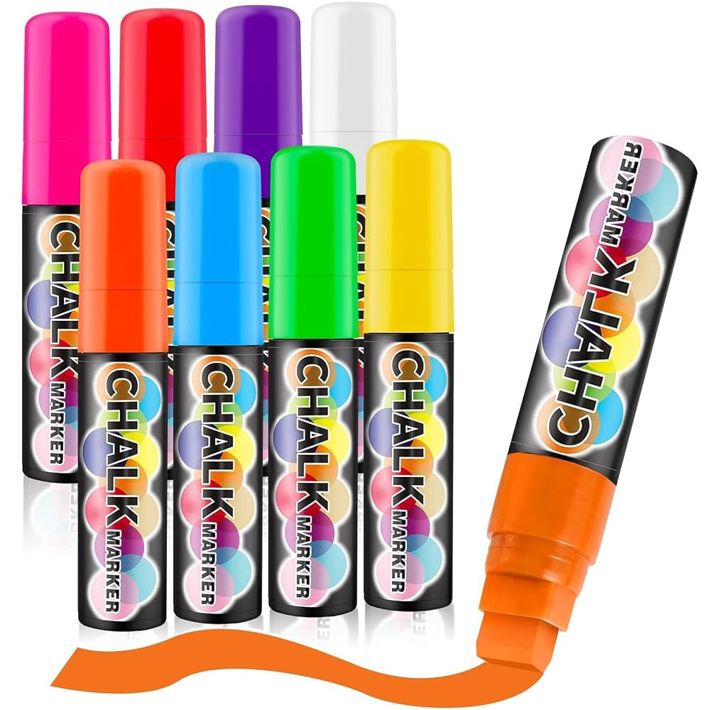 Window Chalk Markers for Cars Glass Washable, 8 Colors Jumbo Liquid Chalk Marker Pens with 15mm 3... | Amazon (US)
