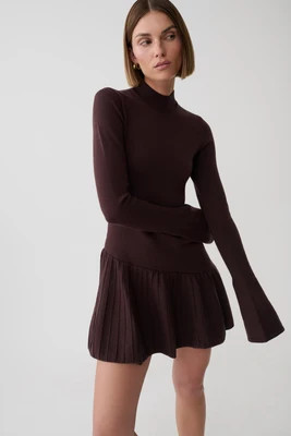 Blair Knit Mini Dress With Pleats / Chocolate | MESHKI | XS | MESHKI US