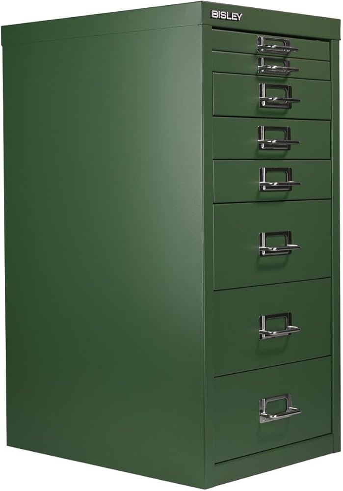 Bisley 8-Drawer Steel MultiDrawer Cabinet - Olive Green, Chrome Pull Handles with Label Holders, ... | Amazon (US)