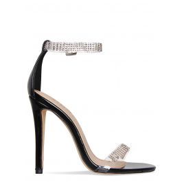 Tala Black Patent Clear Diamante Heels | Simmi Shoes