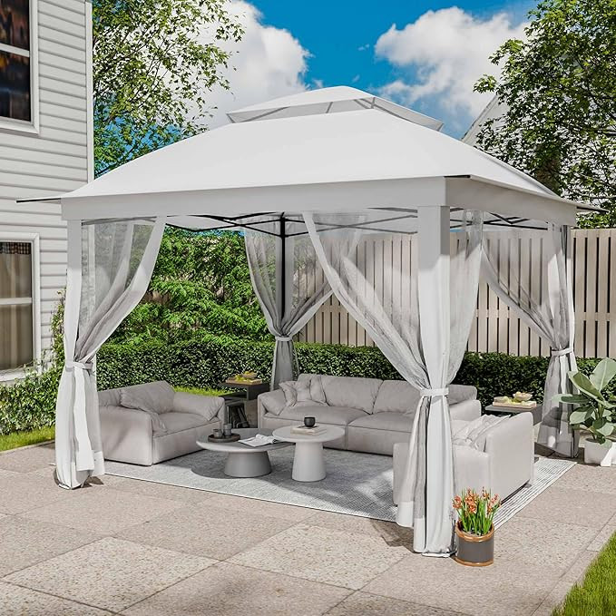 Pop Up Gazebo 11x11, Outdoor Instant Canopy Shelter Tent with Mosquito Netting Metal Frame Storag... | Amazon (US)