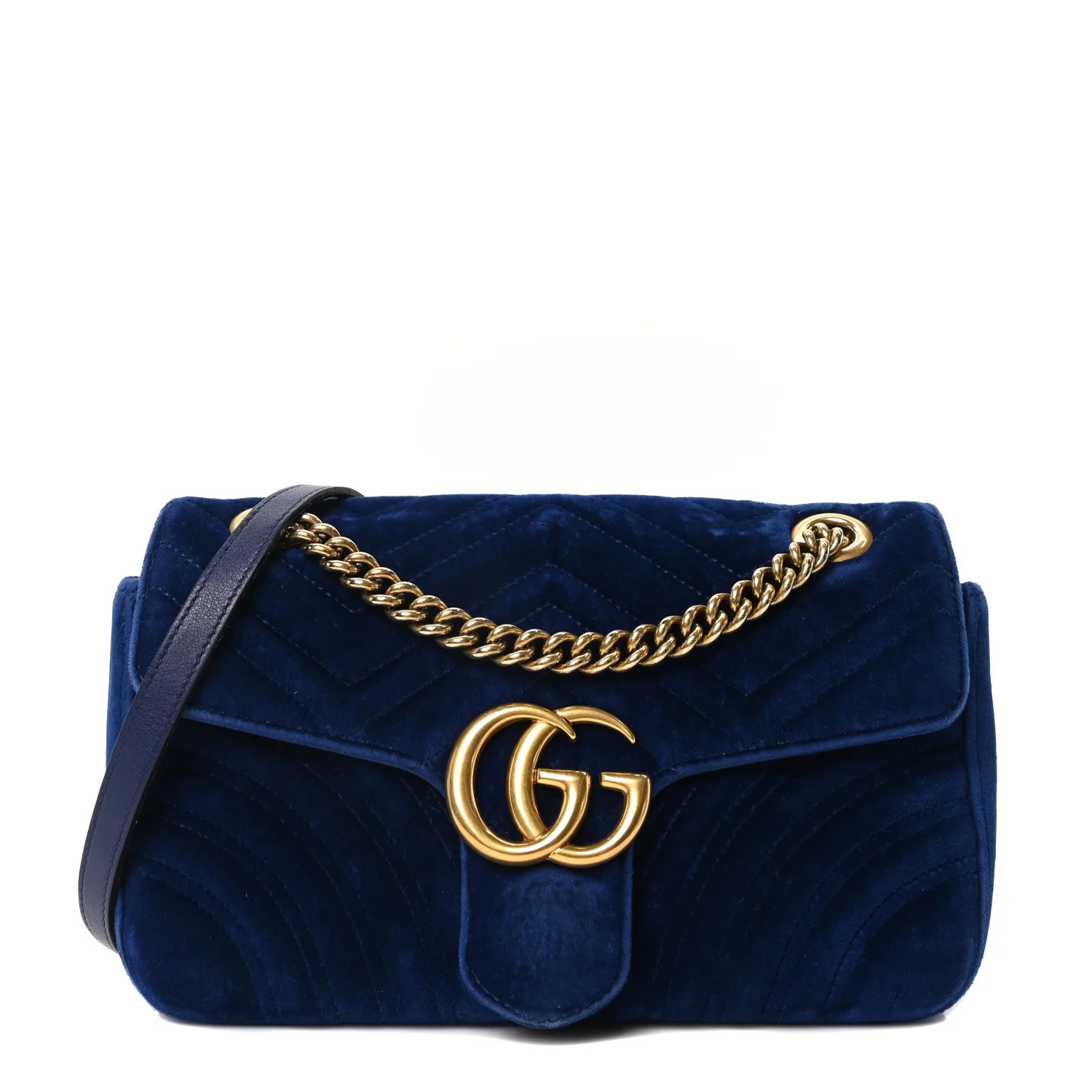Velvet Matelasse Small GG Marmont Shoulder Bag Cobalt Blue | FASHIONPHILE (US)