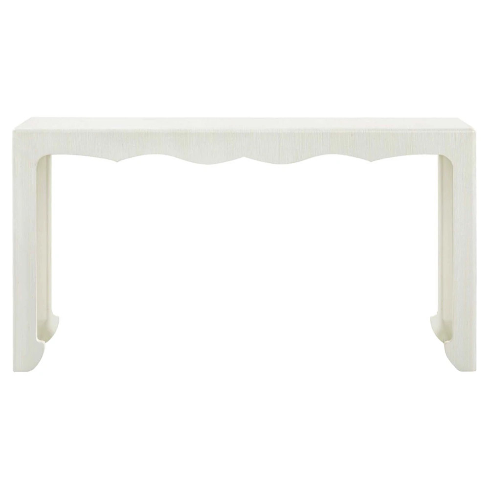Gianna French Country Sand White Grasscloth Rectangular Console | Kathy Kuo Home