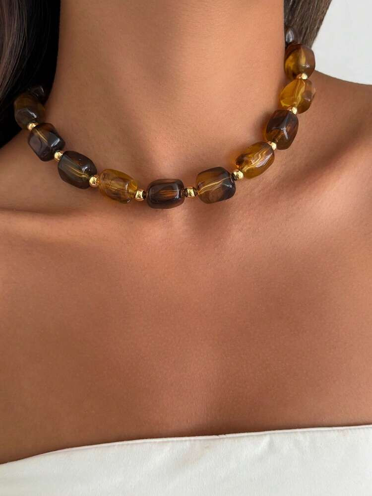 1pc Bohemian Geometric Asymmetrical Beaded Necklace, Vintage Elegant Everyday Necklace For Women, Suitable For Party, Festival, Gift | SHEIN