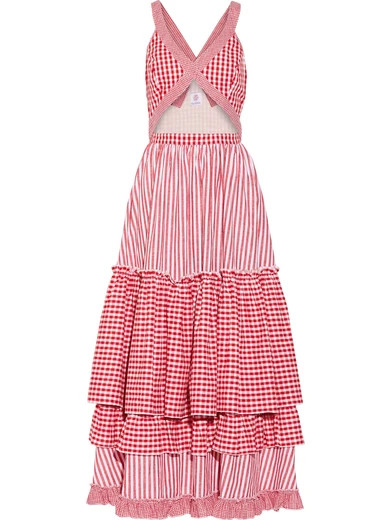 Gül Hürgel - Tiered Cutout Printed Cotton And Linen-blend Midi Dress | NET-A-PORTER (US)