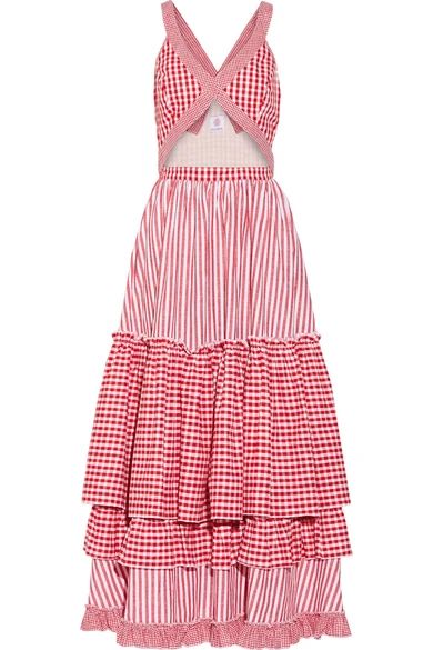 Gül Hürgel - Tiered Cutout Printed Cotton And Linen-blend Midi Dress - x small | NET-A-PORTER (US)