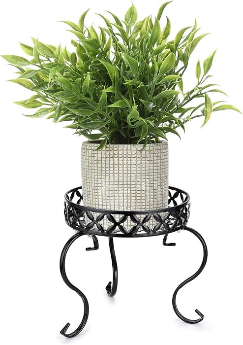 OwnMy Black Metal Round Plant Stand Indoor Outdoor Iron Flower Pot Holder | Amazon (US)