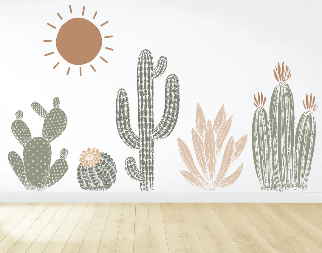 Cactus Wall Decals / Cactus Wall Decor / Boho Wall Art / Cactus Wall Art / Removable Wall Decals | Etsy (US)