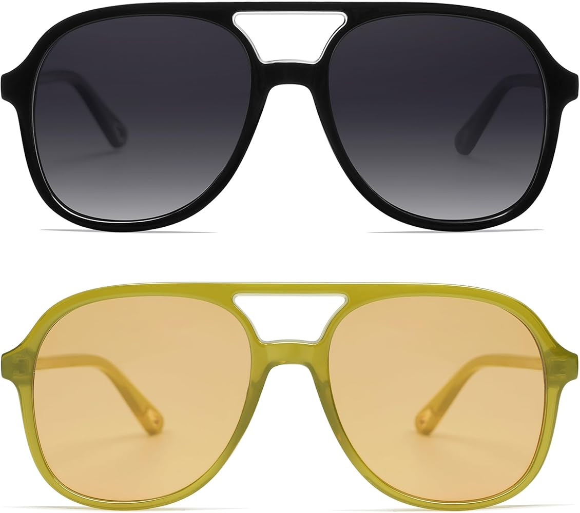 Retro Polarized Aviator Sunglasses Womens Men Vintage Double Bridge Square Sun Glasses AP3606 | Amazon (US)