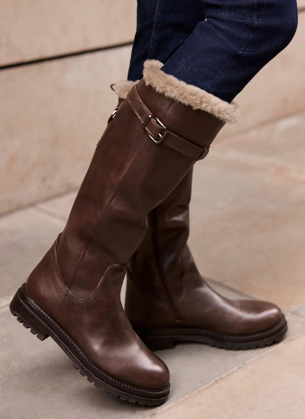 Kara Brown Leather Faux Fur Boots | Mint Velvet