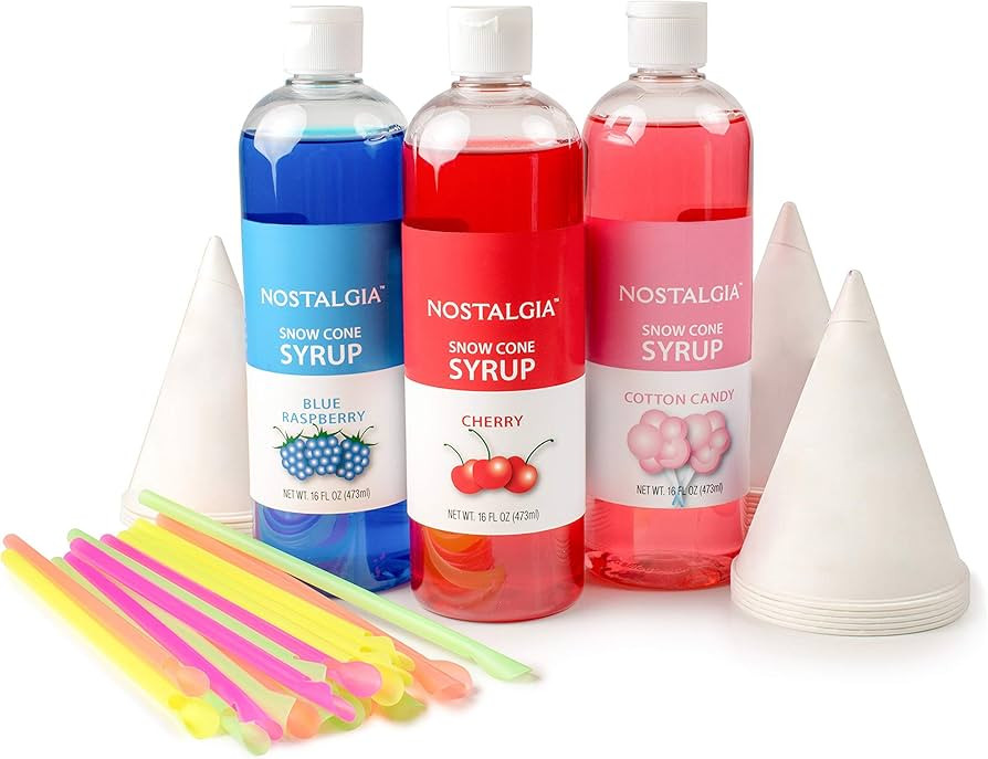 Nostalgia Premium Snow Cone Party Kit, 3 Syrups, Blue Raspberry, Cherry, Cotton Candy, 20 Cups & ... | Amazon (US)