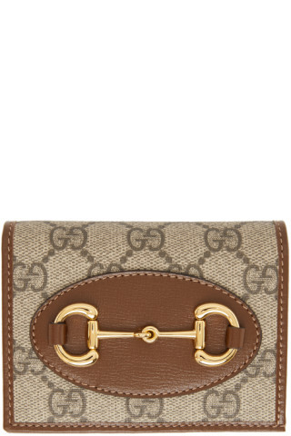 Gucci - Beige & Brown GG 'Gucci 1955' Horsebit Card Holder Wallet | SSENSE