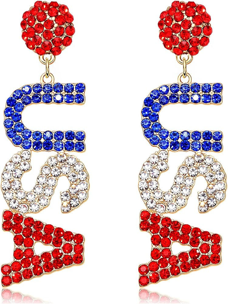 4th of July Earrings Beaded American Flag Star Dangle Earrings for Women Handmade Independence Da... | Amazon (US)