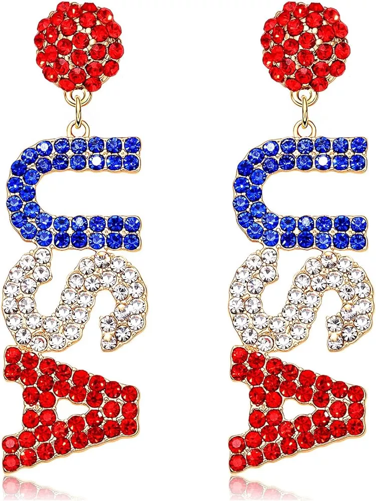 4th of July Earrings Beaded American Flag Star Dangle Earrings for Women Handmade Independence Da... | Amazon (US)