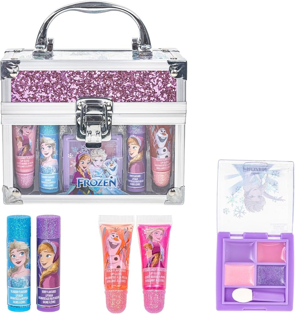 Disney Frozen Beauty Mini Train Case Set Includes Lip Gloss Tube, Lip Balm, Lip Gloss Compact for... | Amazon (US)