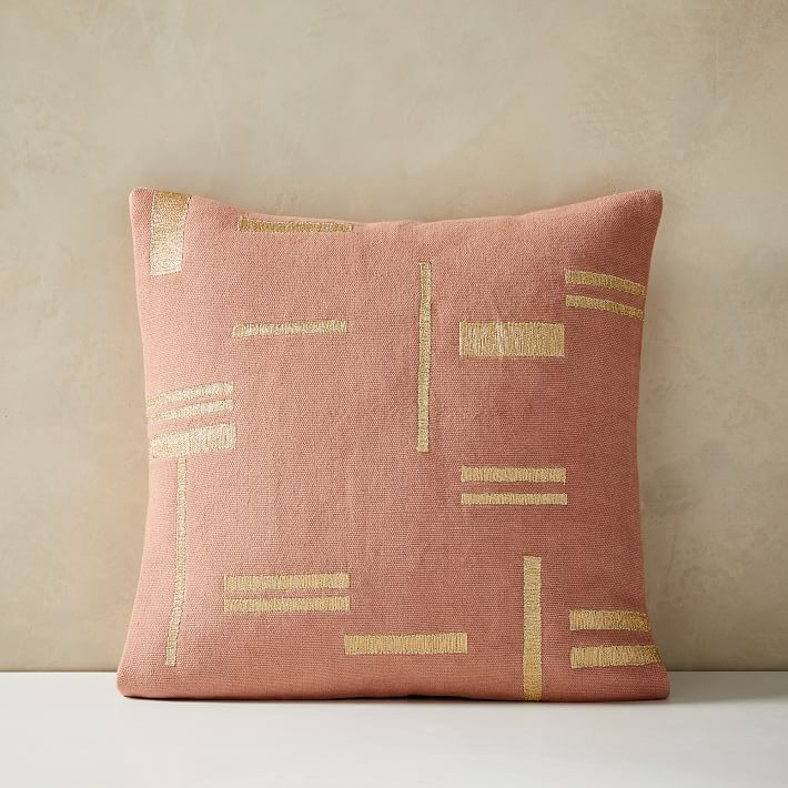 Embroidered Metallic Blocks Pillow Cover | West Elm (US)