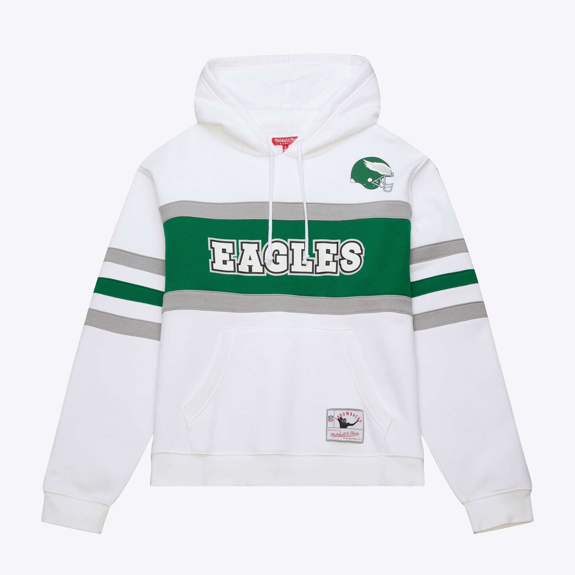 Women's  White Philadelphia Eagles Head Coach Fleece Pullover Hoodie | Mitchell & Ness