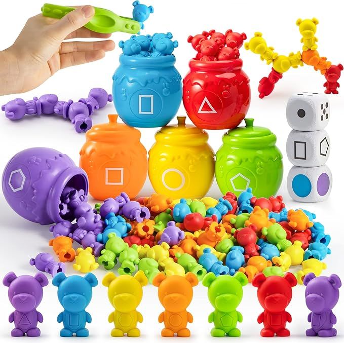 JOYIN 83Pcs Counting Sorting Bears Toy Set with 72 Bears in 6 Colors, 1 Tweezers, 6 Colorful Sort... | Amazon (US)