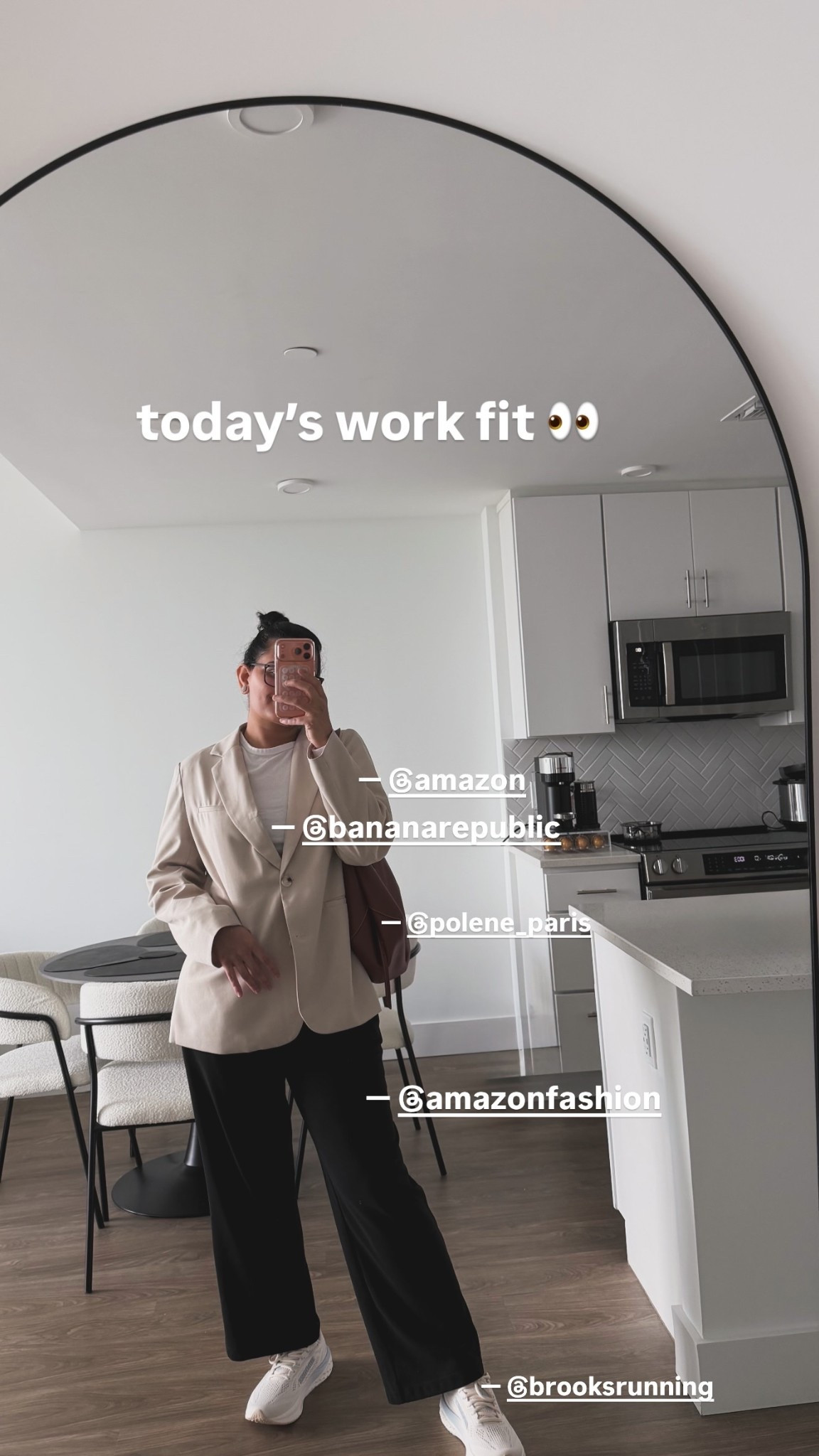 today’s work fit 👀 — @amazon — @polene_paris — @amazonfashion — @brooksrunning — @bananarepublic