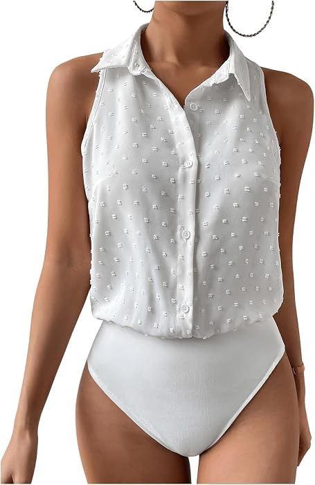 MakeMeChic Women's Collared Blouse Dressy Casual Bodysuit Tops | Amazon (US)