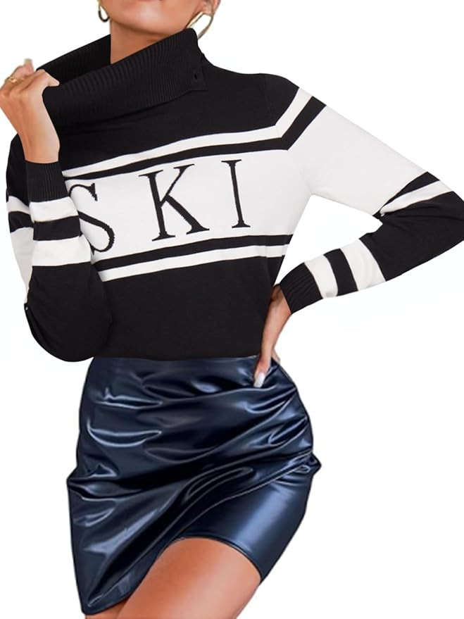 Women's Turtleneck Sweater 2024 Fall Colorblock Pullover Tight Knit Ski Sweaters Thermal Shirts W... | Amazon (US)