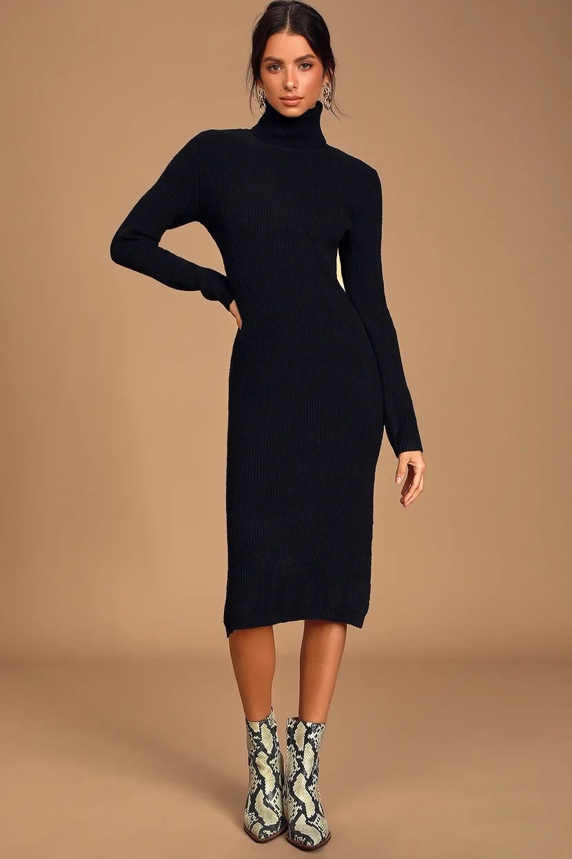 Sheerah Black Turtleneck Midi Sweater Dress | Lulus (US)