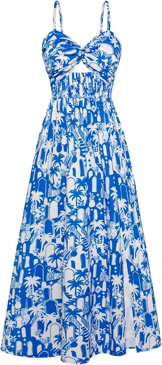 GRACE KARIN 2025 Women's Summer Spaghetti Strap Maxi Dress Smocked Floral Dress Sleeveless Boho B... | Amazon (US)