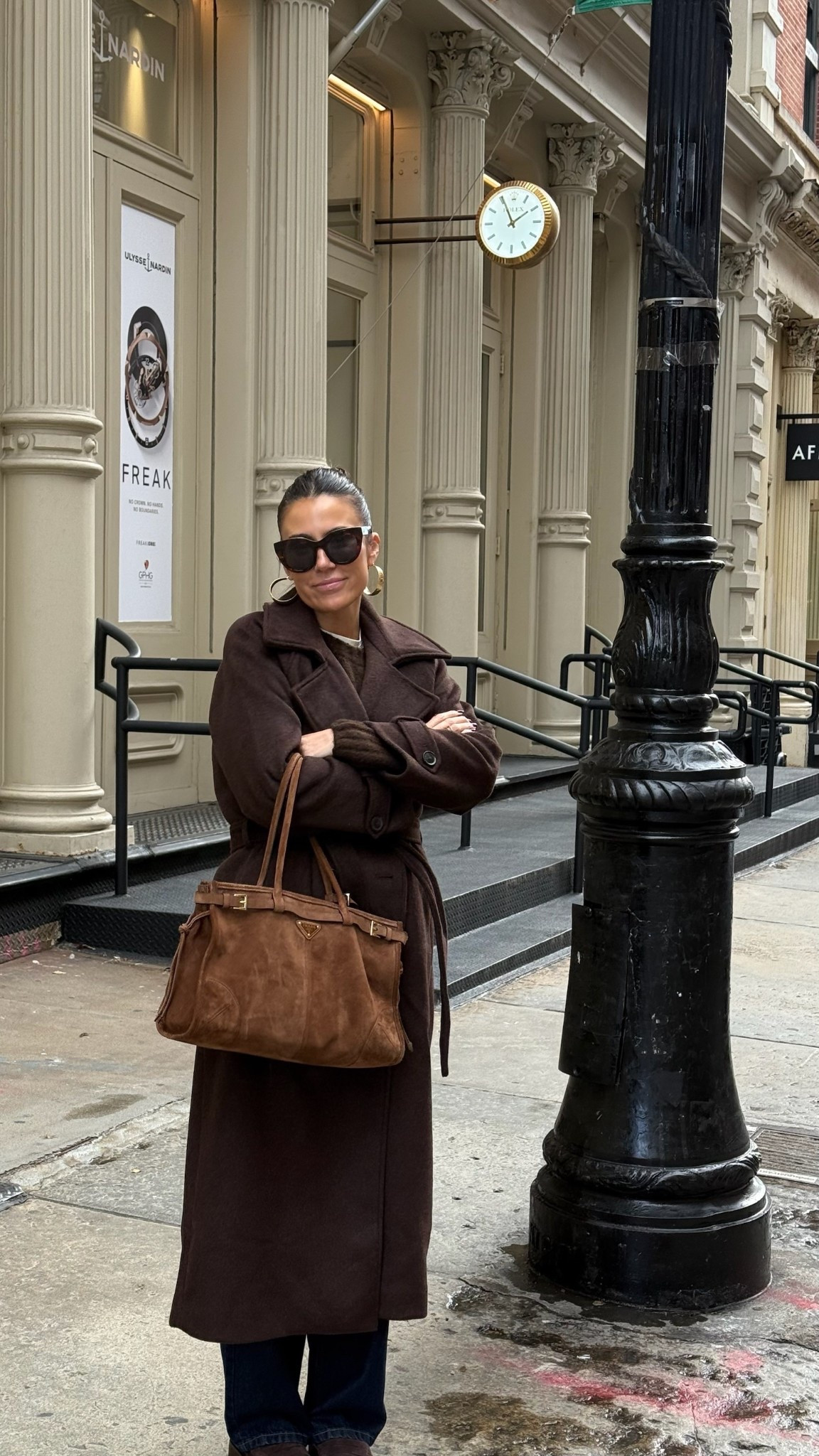 Day in New York City ✨ outfit details:
@abercrombie wool coat 
@prada suede bag
@targetfashion jeans
@amazonfashion le specs sunnies 

#LTKFindsUnder100 #LTKHoliday #LTKootd