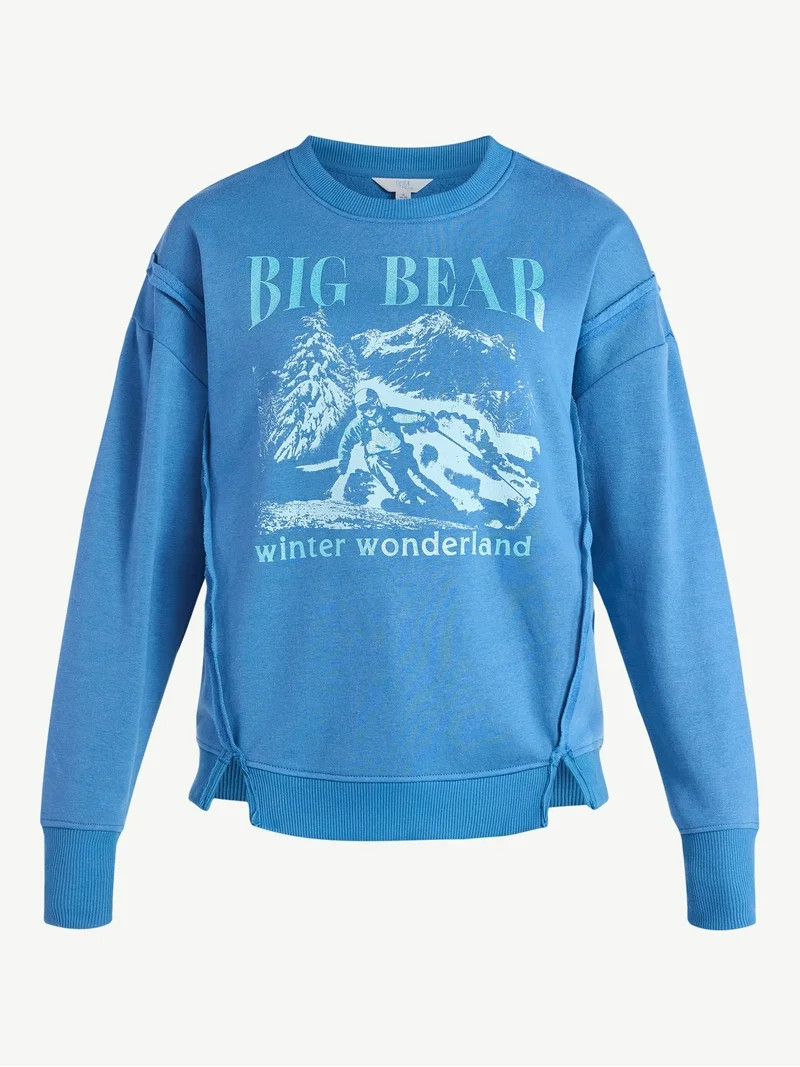 Time and Tru Women's Big Bear Ski Arch Graphic Sweatshirt with Long Sleeves, Sizes XS-XXXL | Walmart (US)