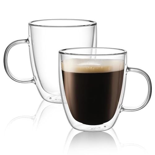 CNGLASS Large Double Wall Glass Coffee Mug 17 oz,Insulated Glass Coffee Cups with Handle,Set of 2 | Amazon (US)