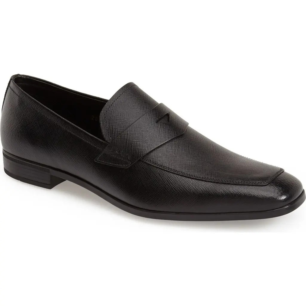 Prada Saffiano Leather Penny Loafer in Black at Nordstrom, Size 8.5 | Nordstrom