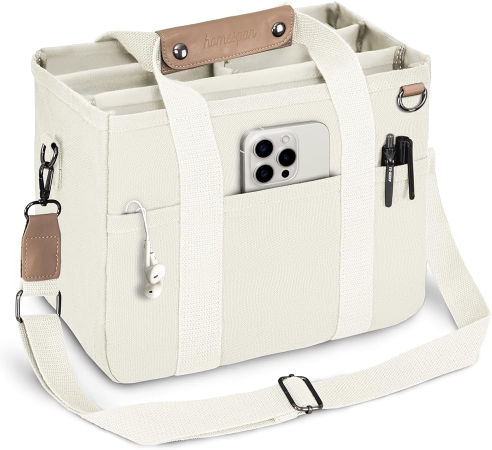 HOMESPON Canvas Everything Tote Bag for Woman With Compartments for Work Travel or Shopping | Amazon (US)