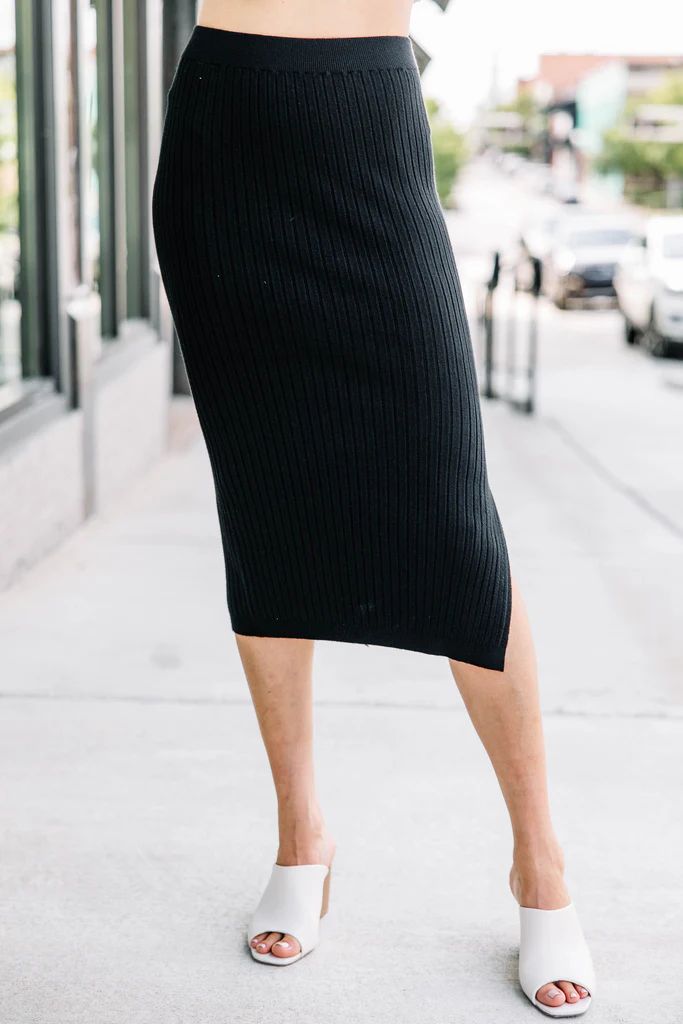 Think It Through Black Ribbed Midi Skirt | The Mint Julep Boutique