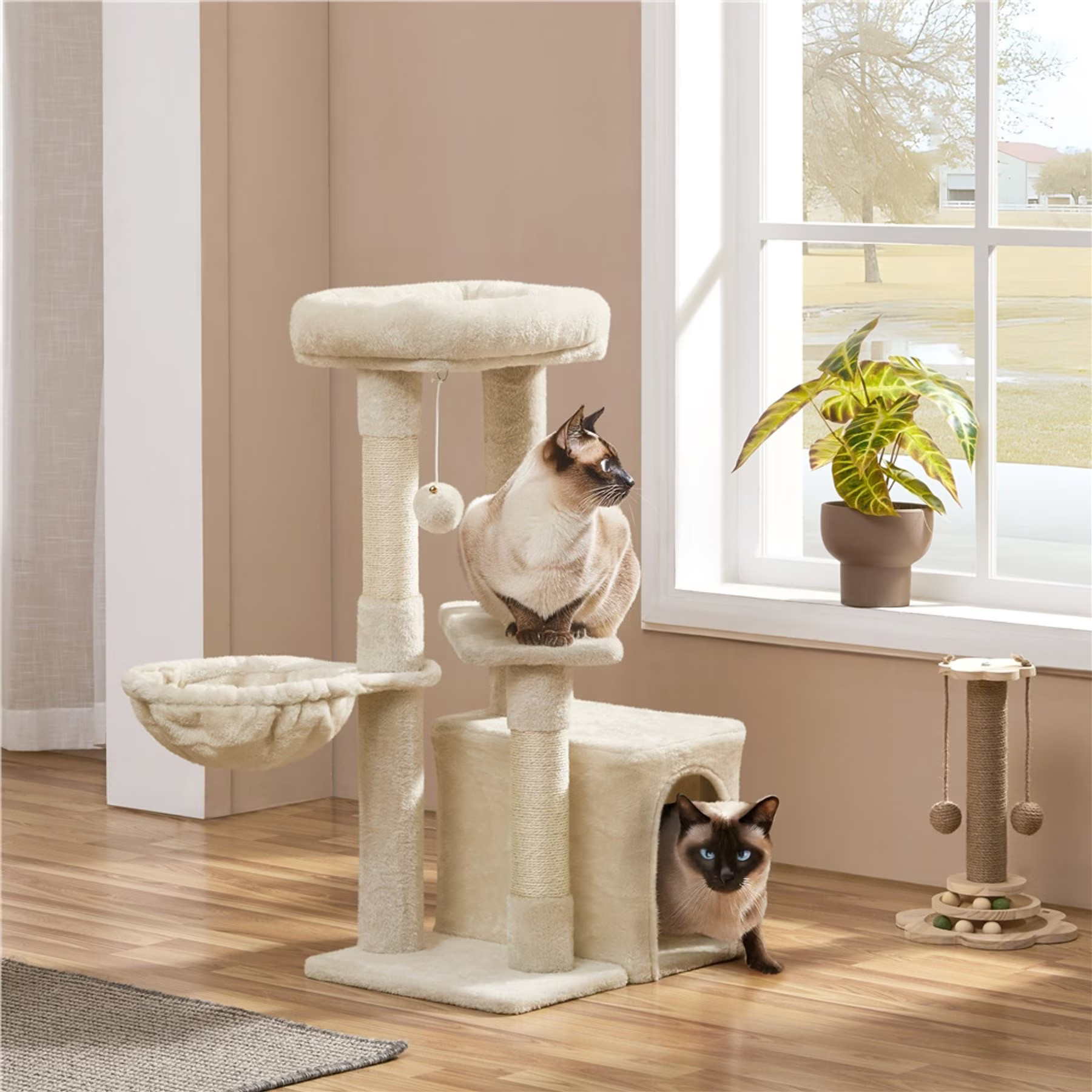 Yaheetech 34.5-in Plush Cover Cat Tree, Beige | Chewy