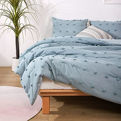 JANZAA Blue Comforter Set Queen Comforter Set Boho Comforter Pom Pom Comforter Tufted Pom Boho Co... | Amazon (US)