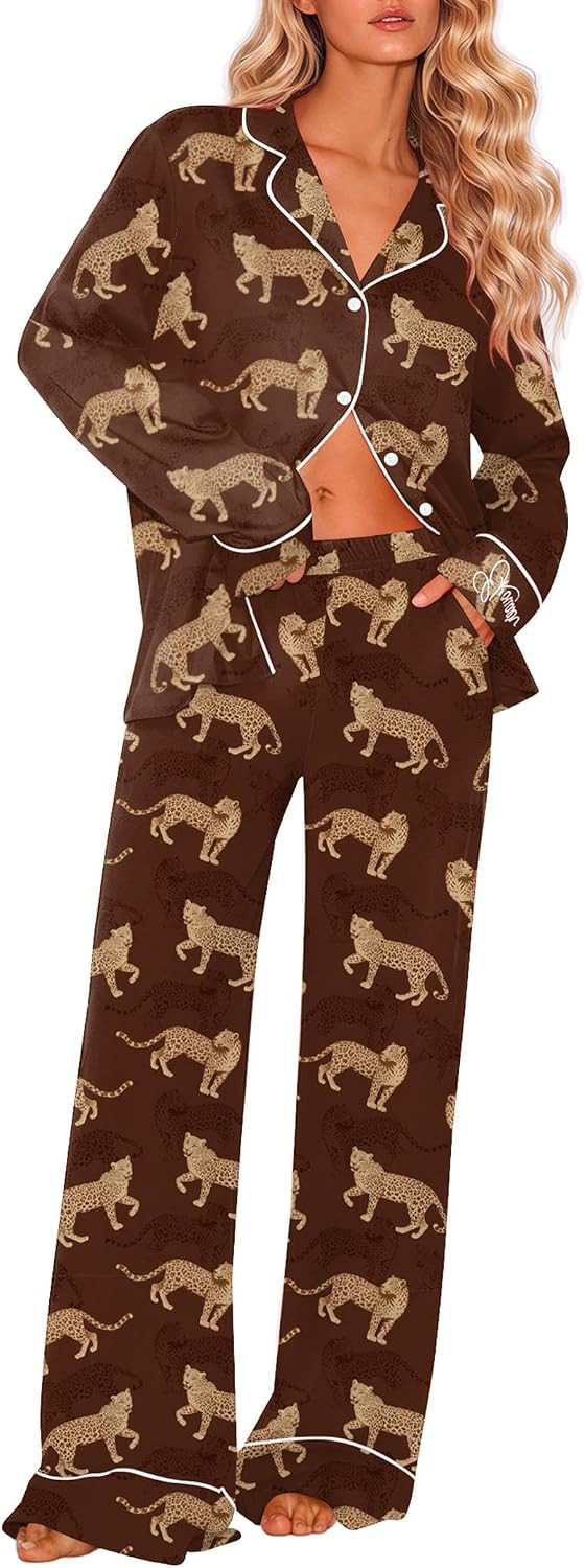 Ekouaer Womens Pajama Sets 2 Piece Lounge Sets Button Down Long Sleeve Pjs | Amazon (US)
