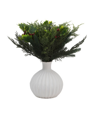 19in Pine And Holly Leaves In Vase | TJ Maxx