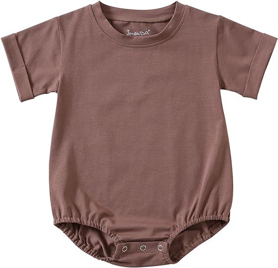 Jimonda Baby Boy Girl Bubble Romper Solid Color Bodysuit Short Sleeve Onesie Organic Cotton T-Shi... | Amazon (US)