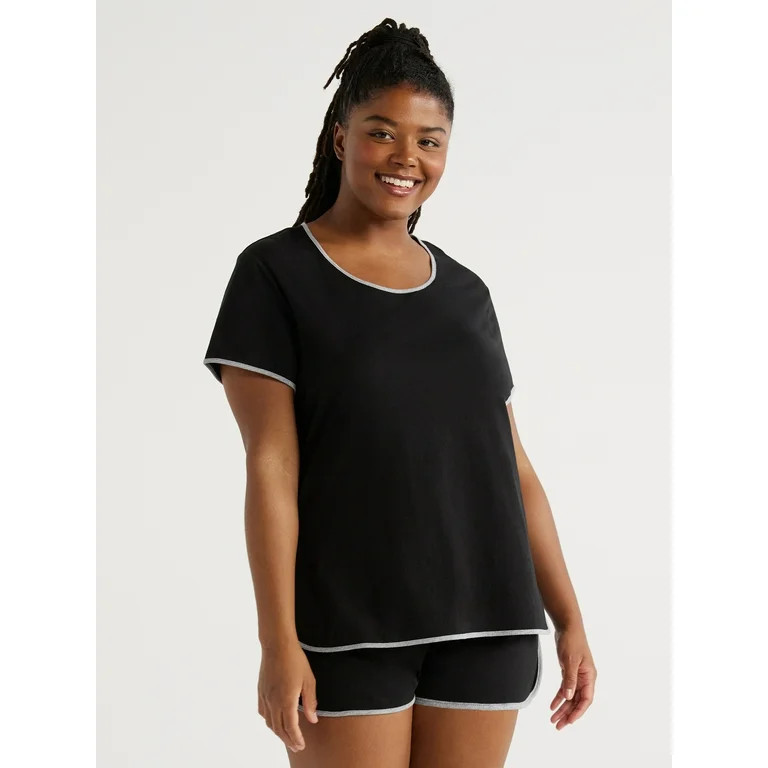 Joyspun Women's Cotton Blend T-Shirt and Shorts Pajama Set, 2-Piece, Sizes S to 3X | Walmart (US)