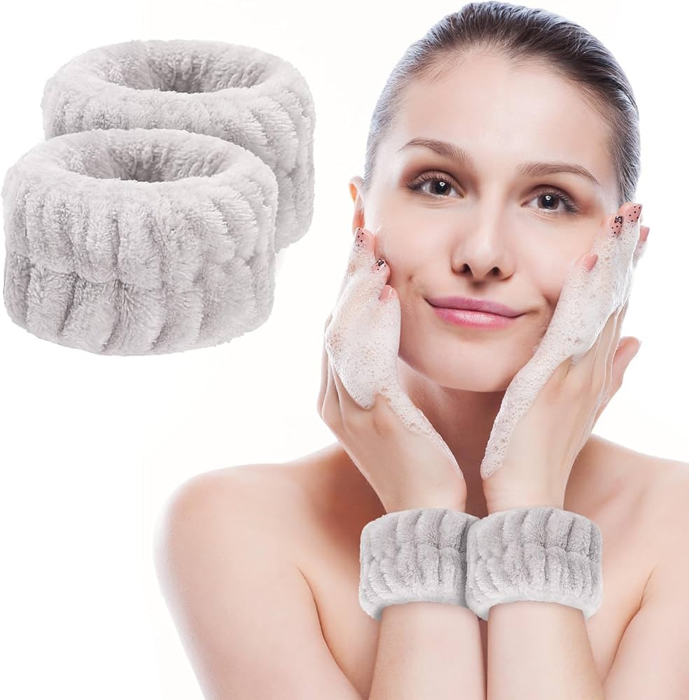 Amazon.com : 2 Pcs Soft Microfiber Wrist Bands for Washing Face, Absorbent Towel Scrunchies, Prev... | Amazon (US)
