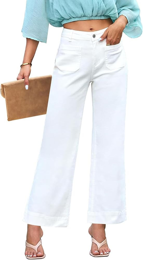 KUNMI Women's Wide Leg High Waisted Stretchy Straight Leg Jeans Baggy Loose Trendy Ankle Denim Pa... | Amazon (US)