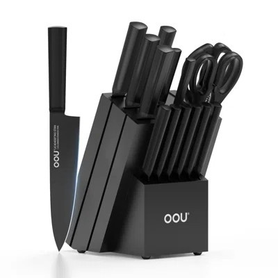 OOU Kitchen Knife Set - 15-Piece High Carbon Stainless Steel Kitchen Knife Block Set with Built-In Sharpener - | Wayfair North America