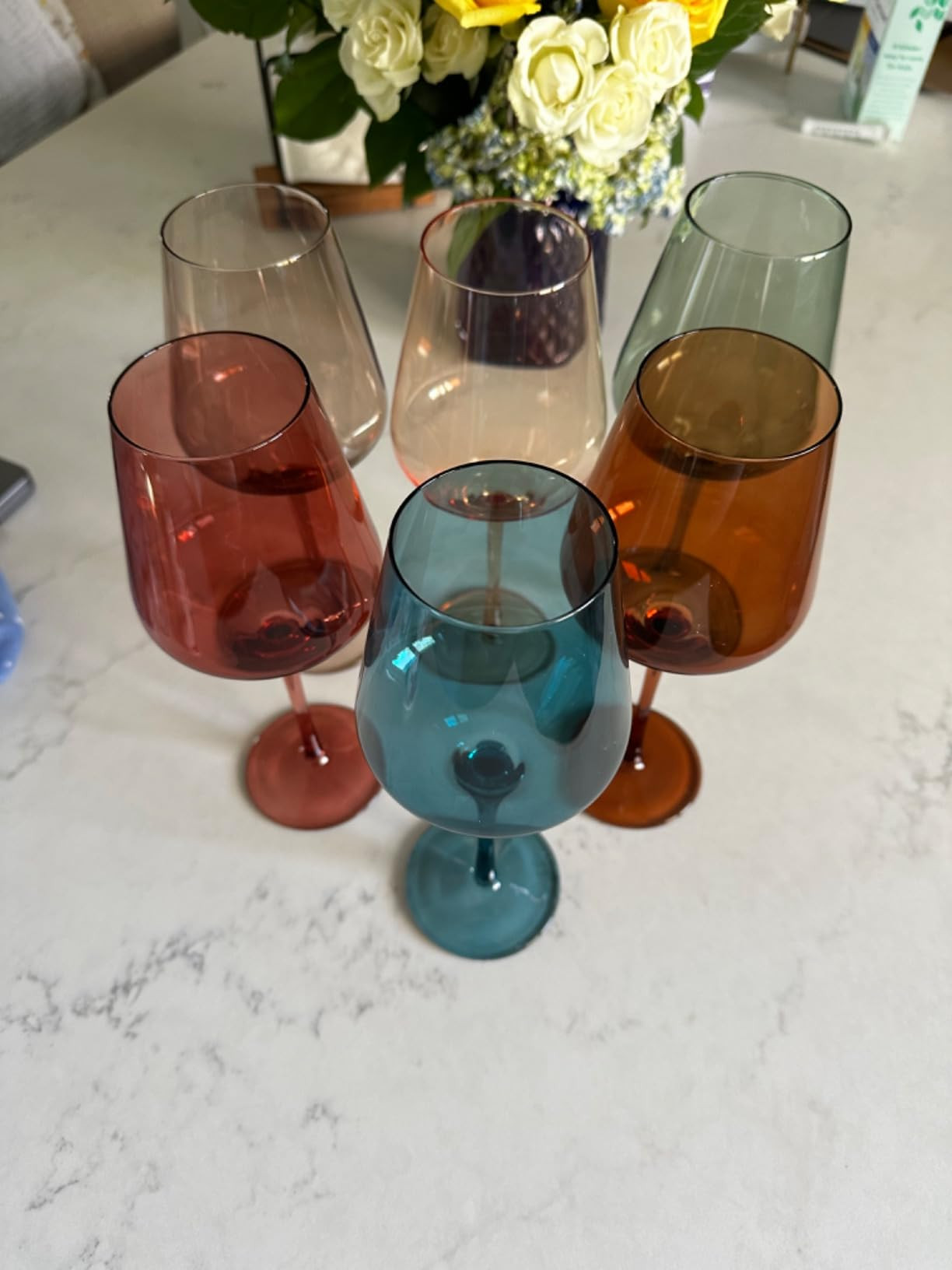 Colored Goblet Wine Glasses Set of 6, 18oz Crystal Unique Fall Drinking Glass Cups with Stem - Lu... | Amazon (US)