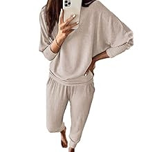 PRETTYGARDEN Women's Fashion Outfits 2 Piece Sweatsuit Solid Color Long Sleeve Pullover Long Pant... | Amazon (US)